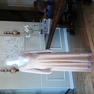 Pink And Silver Embellished Long Sleeves Floor-Length Gown. Size M